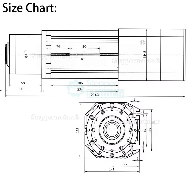 Moteur de broche ATC (changement d'outil automatique) refroidi par air de 9 kW + variateur de fr&eacute;quence VFD de 11 kW (GDZ143x133-9L + DZB312B011)